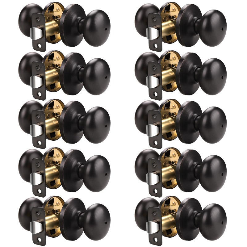 KNOBWELL 10 Pack Privacy Door Knob Bedroom Door Knob Keyless Door Knob  Round Knob Set  Oil Rubbed Bronze Finish  Interior Door Knobs - Image 1